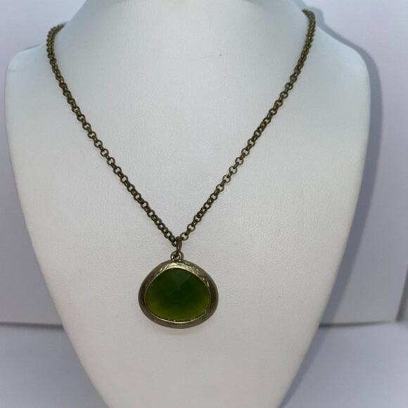Green & Gold-Tone Rhinestone Pendant Necklace - Picture 1 of 14